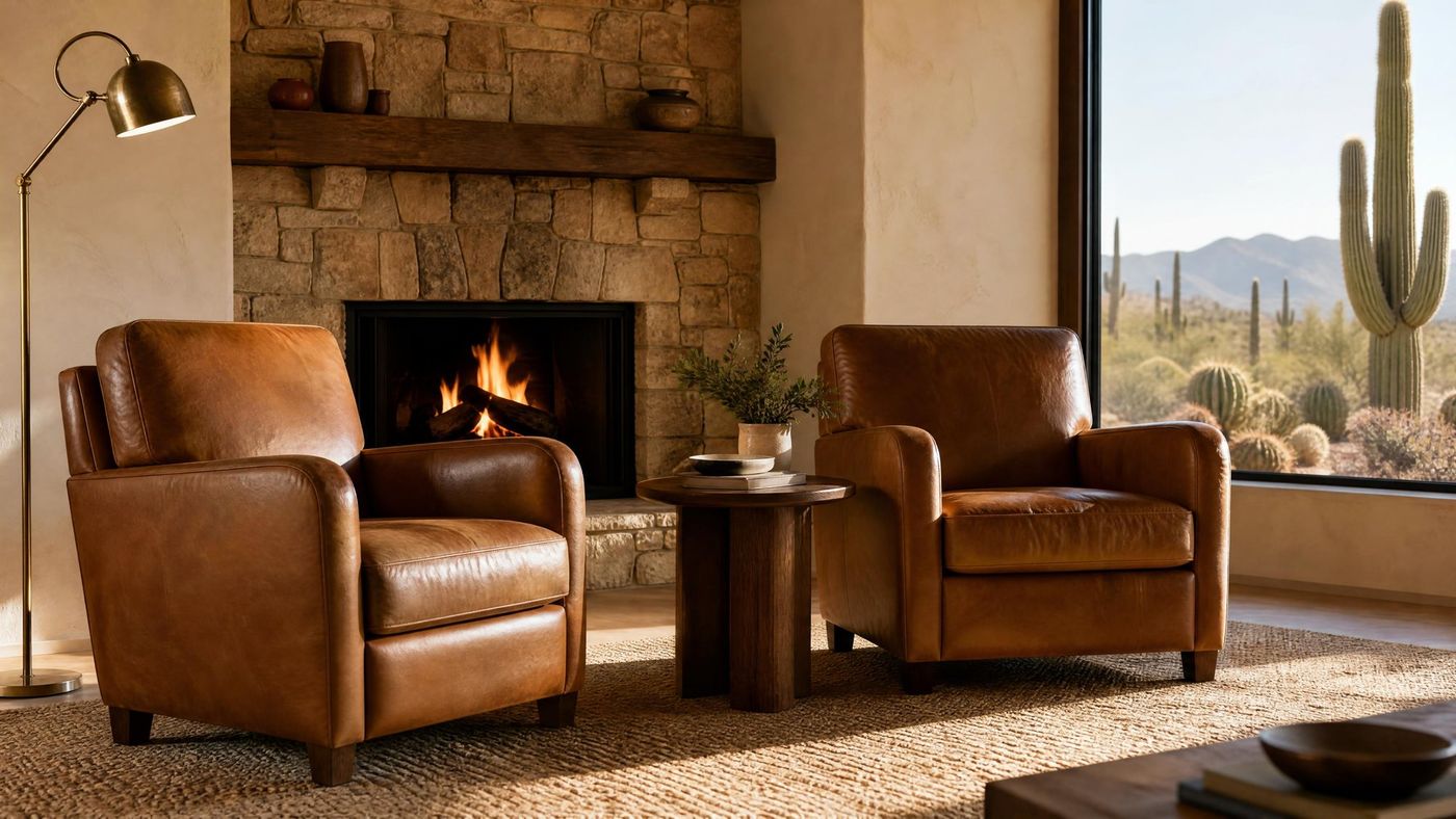 A calm living room with an armchair by a sunlit window, the kind of place a telehealth visit happens from